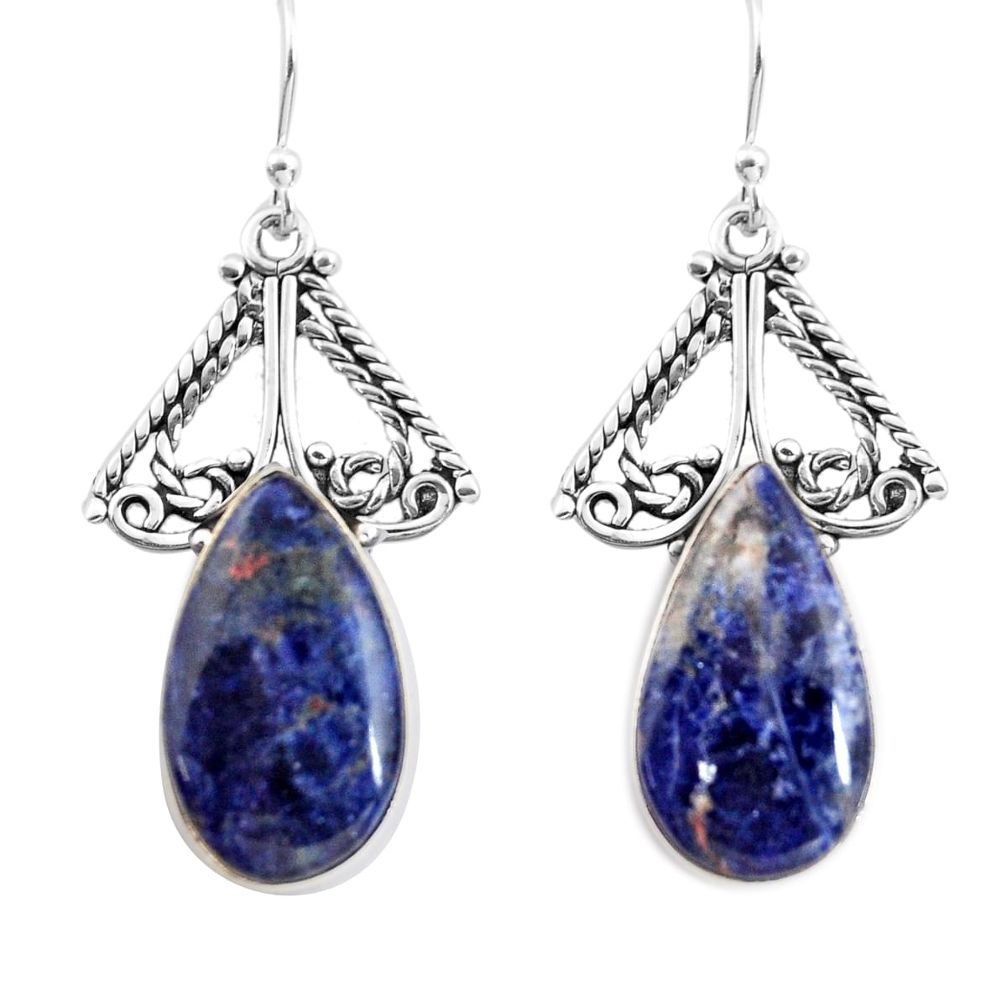 16.54cts natural blue sodalite 925 sterling silver dangle earrings p91957