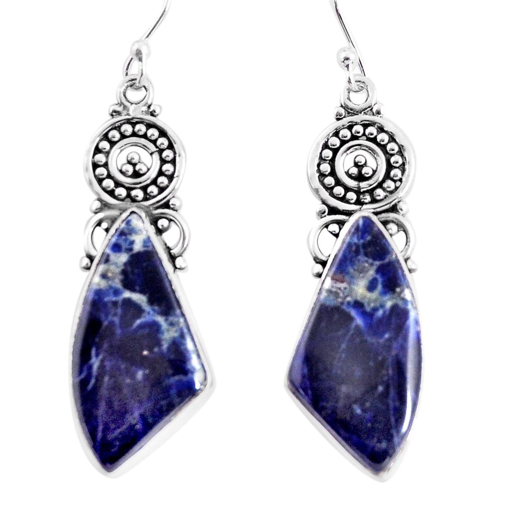 16.06cts natural blue sodalite 925 sterling silver dangle earrings p91958