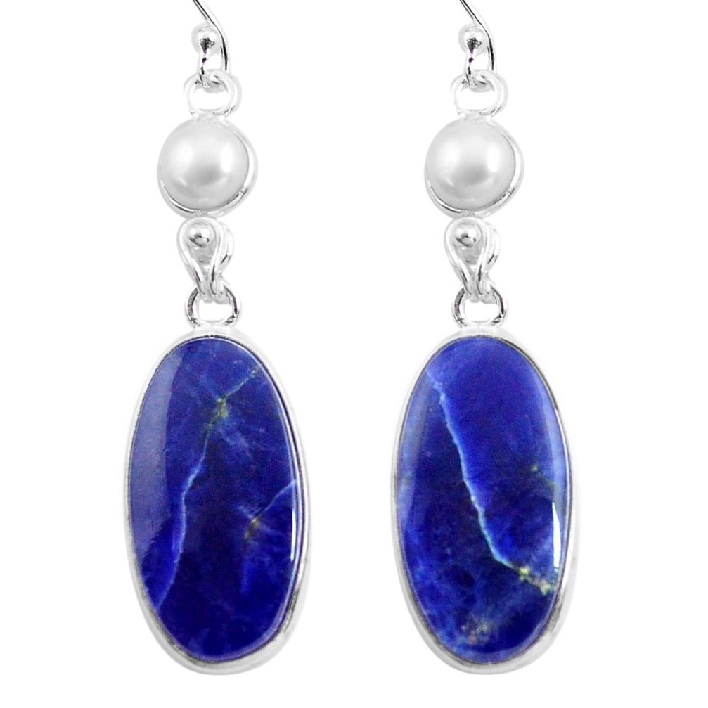 16.68cts natural blue sodalite pearl 925 sterling silver dangle earrings p78541