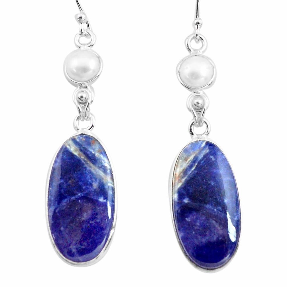 17.96cts natural blue sodalite pearl 925 sterling silver dangle earrings p78546