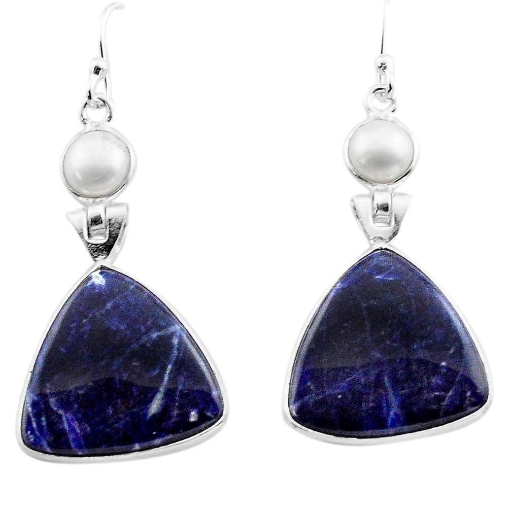 17.08cts natural blue sodalite pearl 925 sterling silver dangle earrings p88840