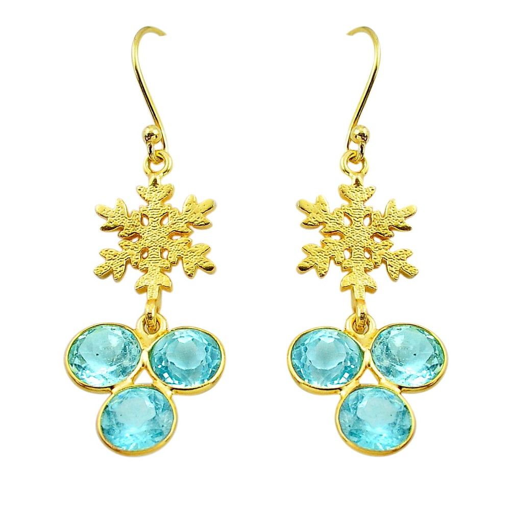 12.52cts natural blue topaz 925 sterling silver 14k gold dangle earrings p91294