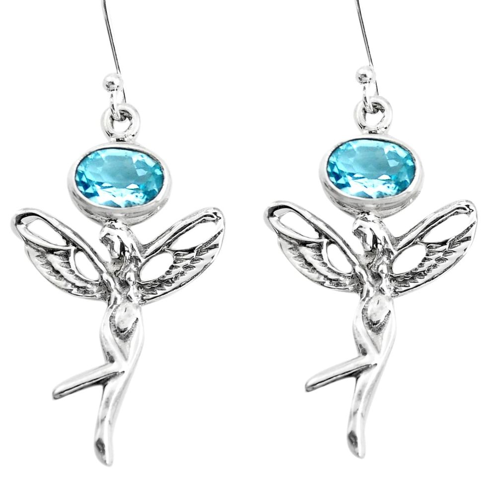 4.53cts natural blue topaz 925 sterling silver angel wings fairy earrings p38483