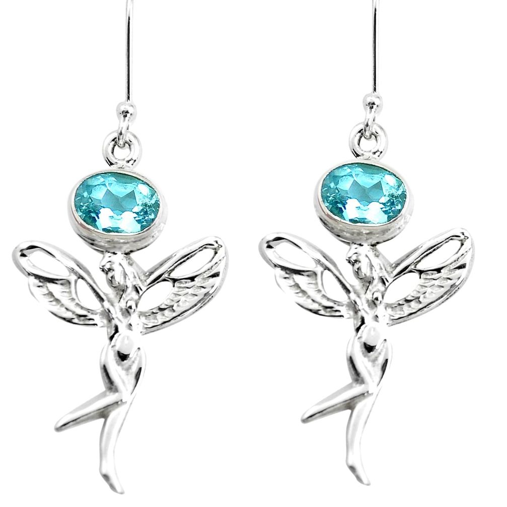 4.47cts natural blue topaz 925 sterling silver angel wings fairy earrings p50756