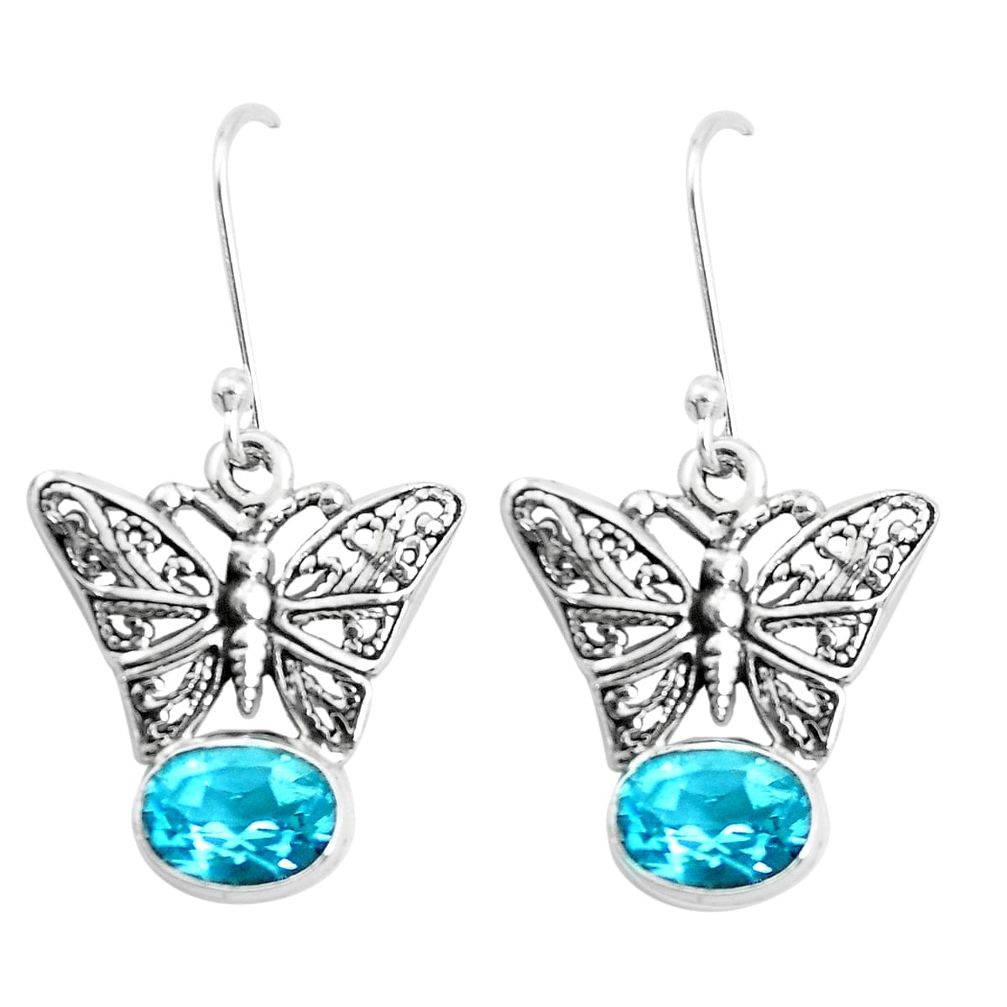 4.55cts natural blue topaz 925 sterling silver butterfly earrings jewelry p50761