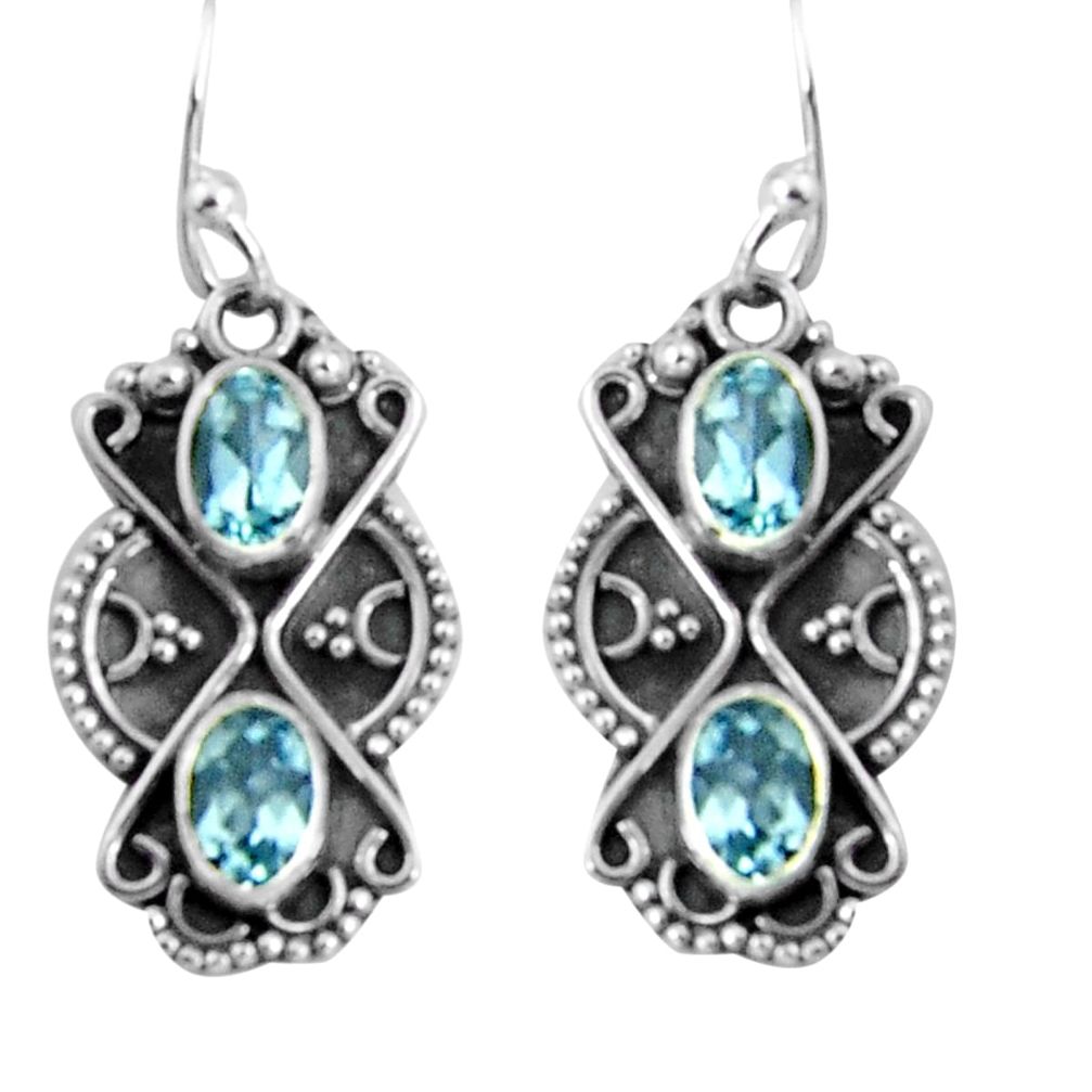 4.43cts natural blue topaz 925 sterling silver dangle earrings jewelry d32491