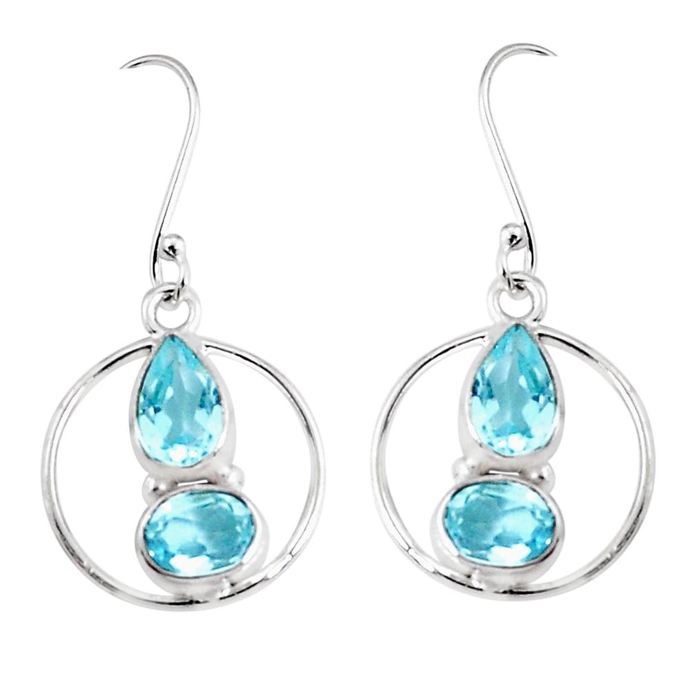 5.96cts natural blue topaz 925 sterling silver dangle earrings jewelry p45700