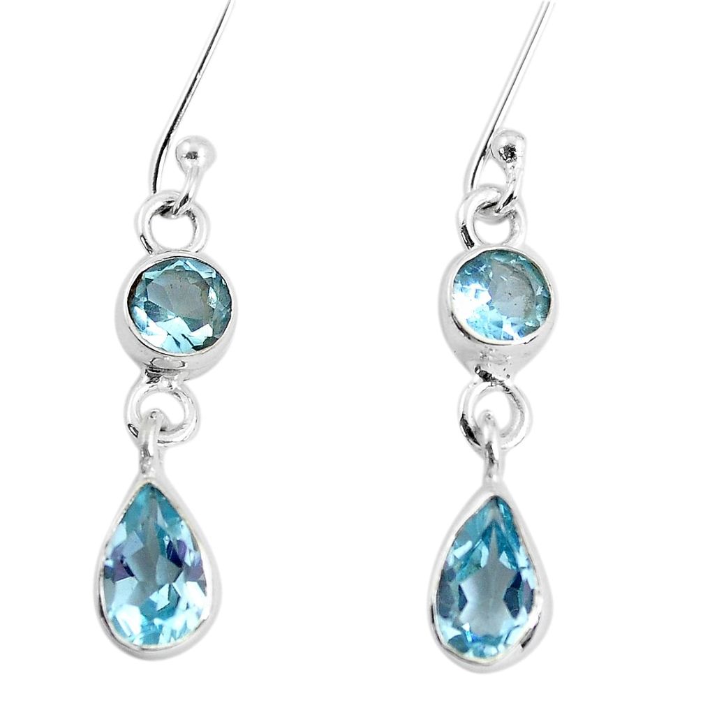 3.67cts natural blue topaz 925 sterling silver dangle earrings jewelry p58128