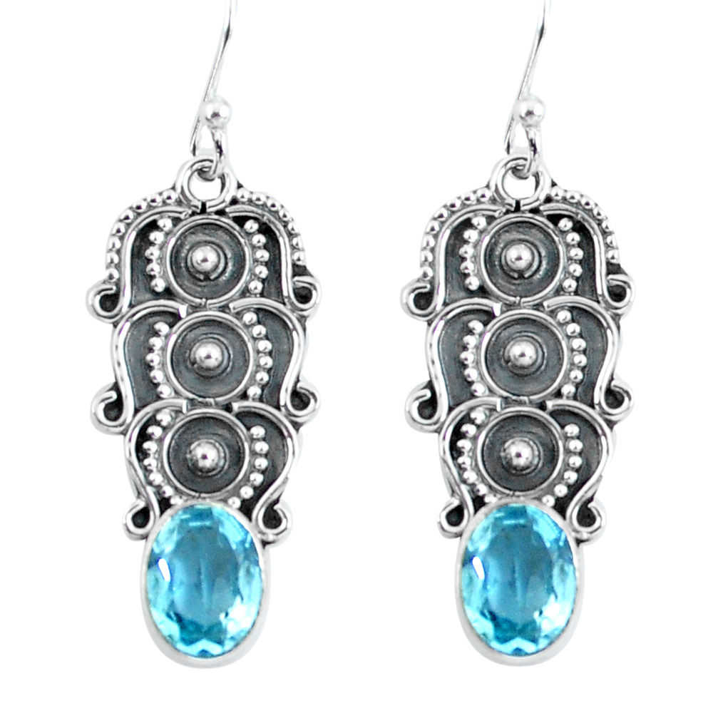 4.46cts natural blue topaz 925 sterling silver dangle earrings jewelry p59945