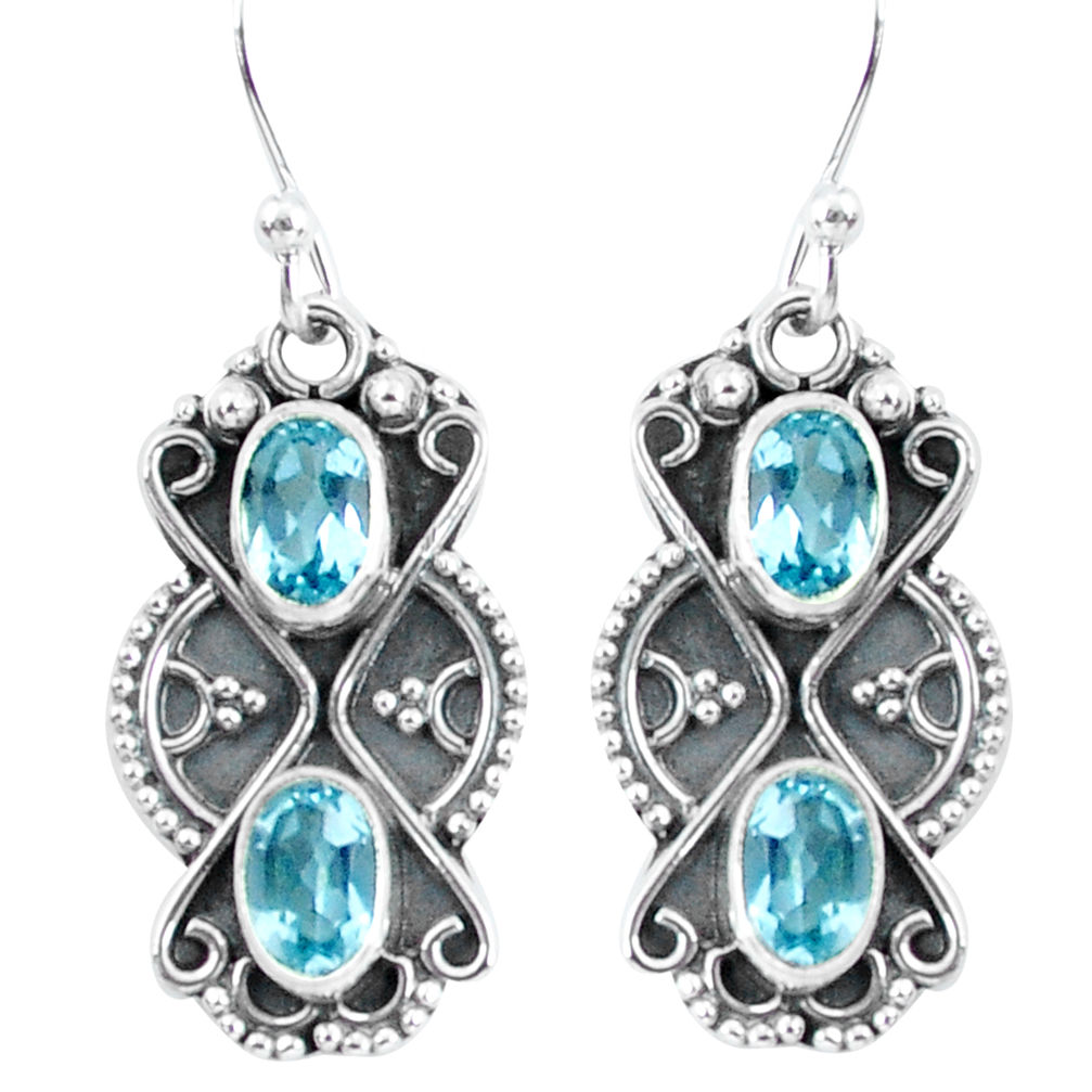 4.07cts natural blue topaz 925 sterling silver dangle earrings jewelry p60021