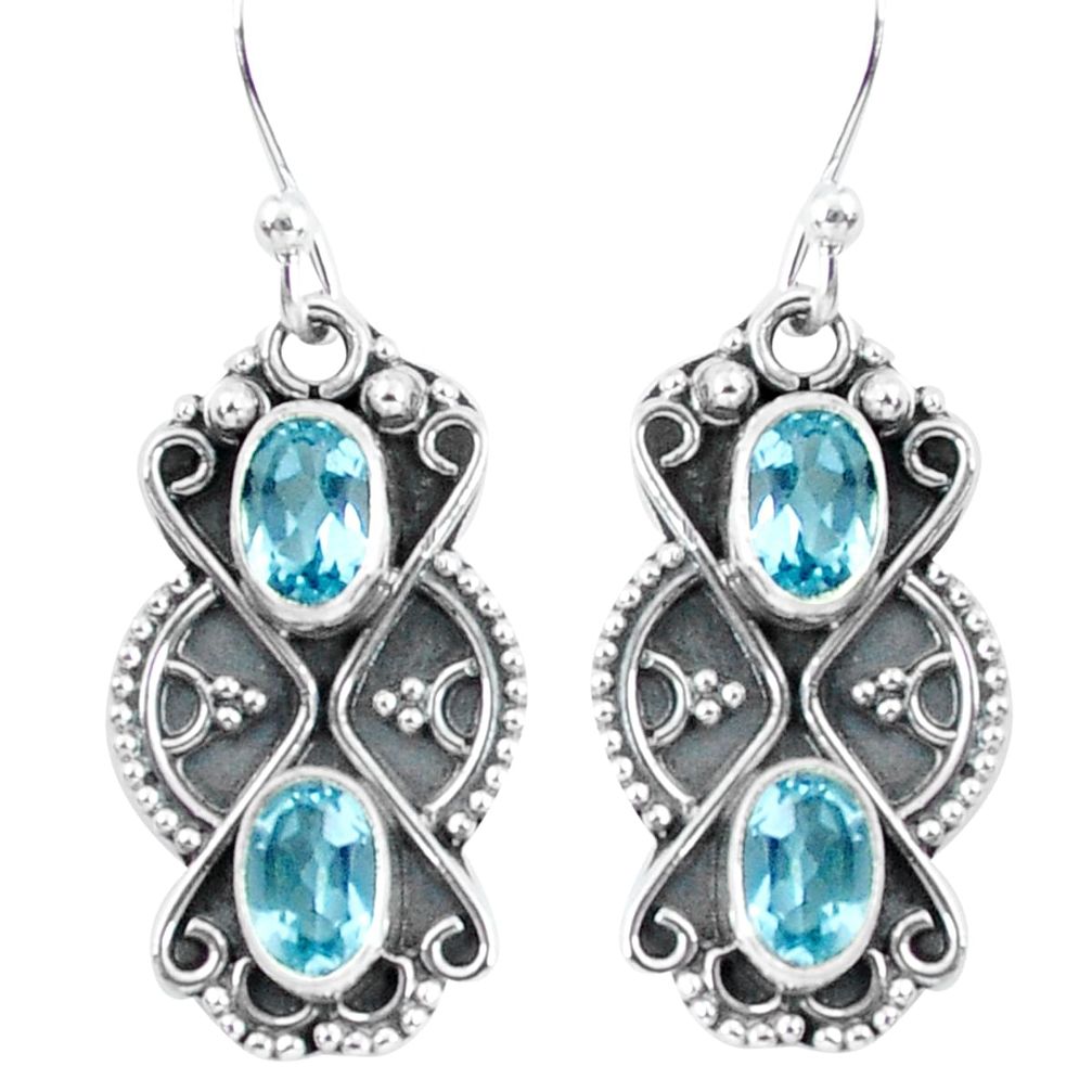 4.26cts natural blue topaz 925 sterling silver dangle earrings jewelry p60023