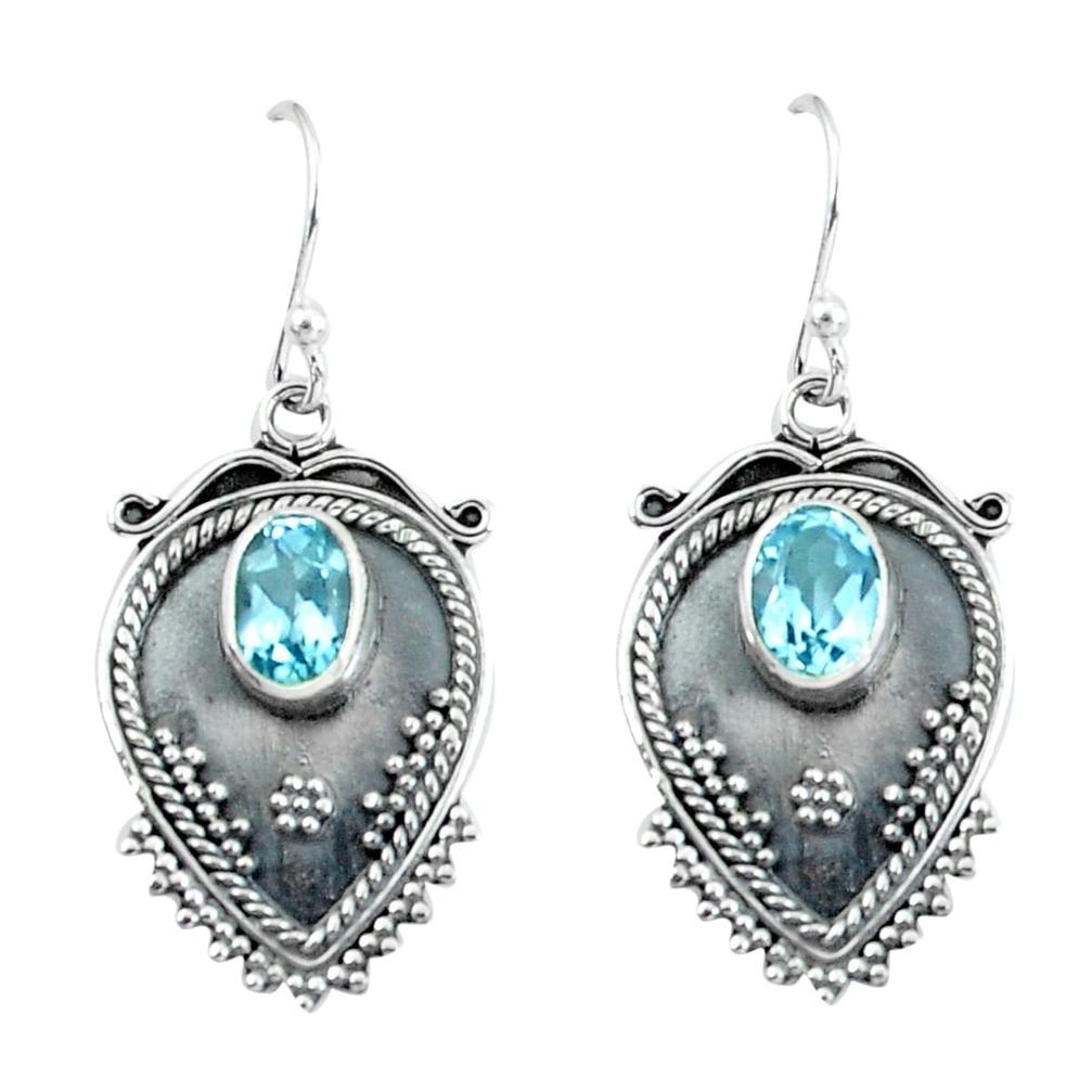 3.19cts natural blue topaz 925 sterling silver dangle earrings jewelry p60081