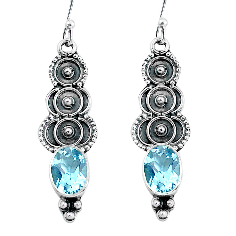 4.18cts natural blue topaz 925 sterling silver dangle earrings jewelry p60104
