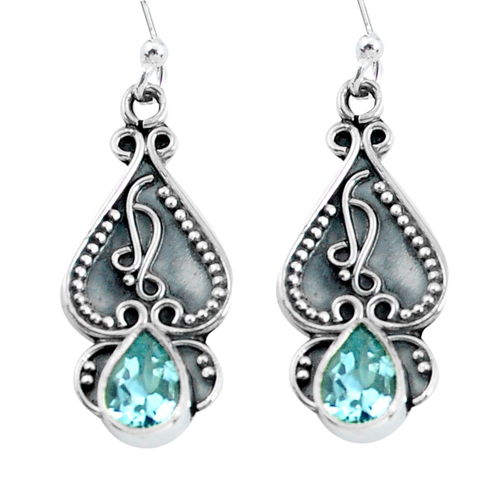 2.98cts natural blue topaz 925 sterling silver dangle earrings jewelry p60161