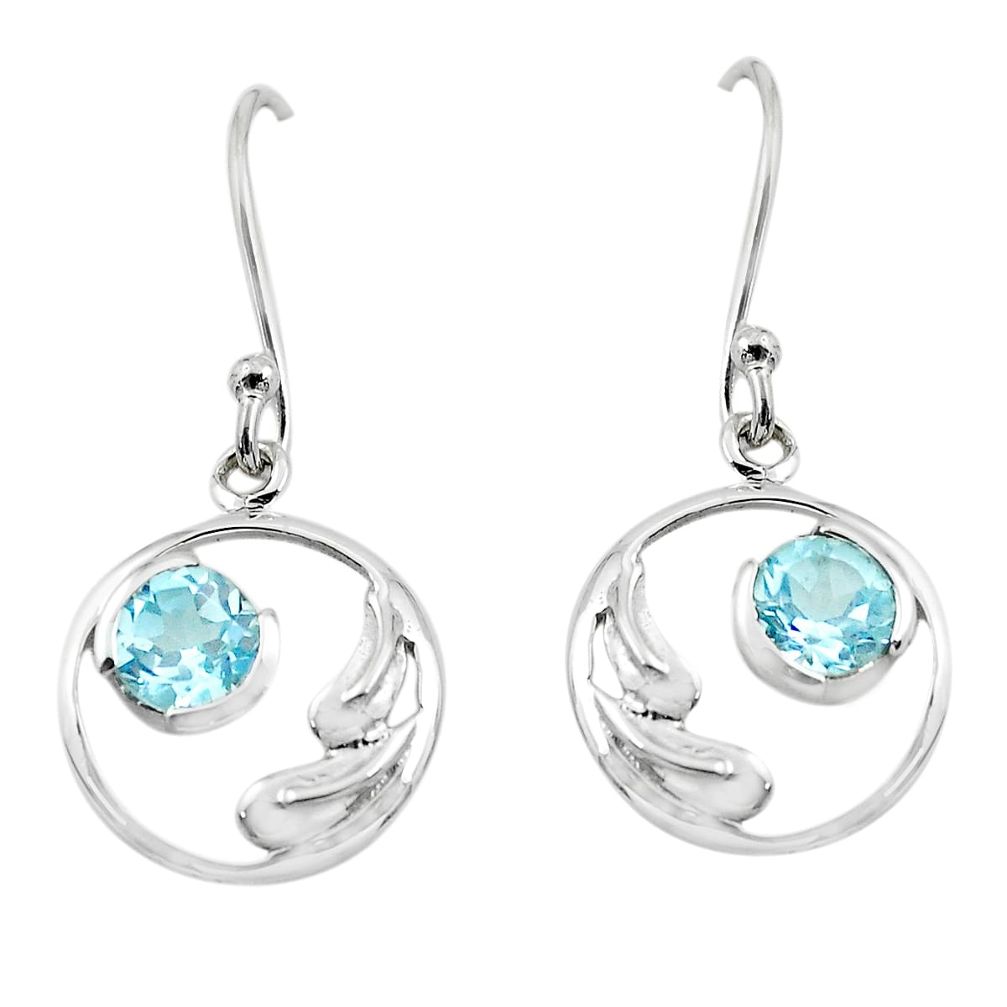 1.73cts natural blue topaz 925 sterling silver dangle earrings jewelry p62563