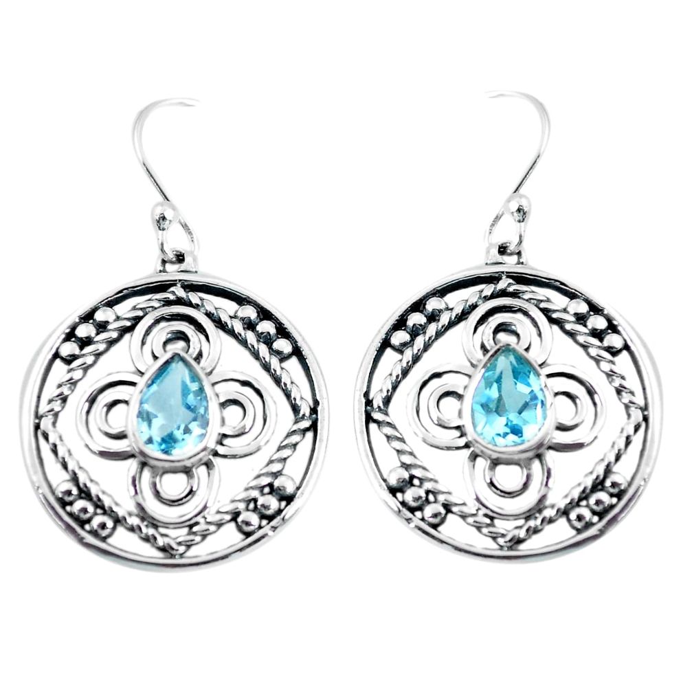 3.40cts natural blue topaz 925 sterling silver dangle earrings jewelry p64825