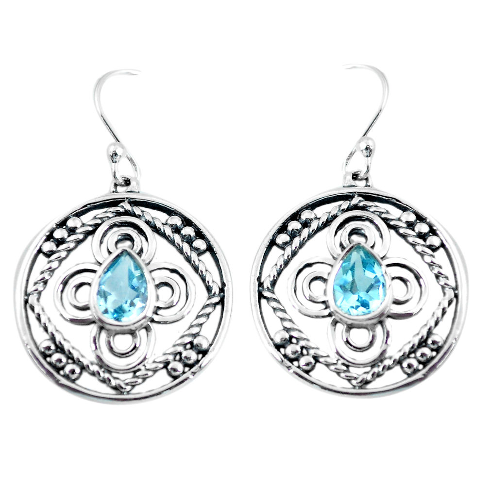 3.41cts natural blue topaz 925 sterling silver dangle earrings jewelry p64826