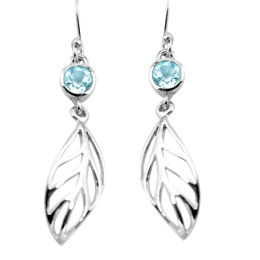 1.87cts natural blue topaz 925 sterling silver deltoid leaf earrings p84157