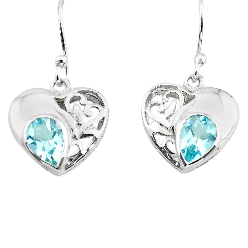 4.28cts natural blue topaz 925 sterling silver heart love earrings p73630