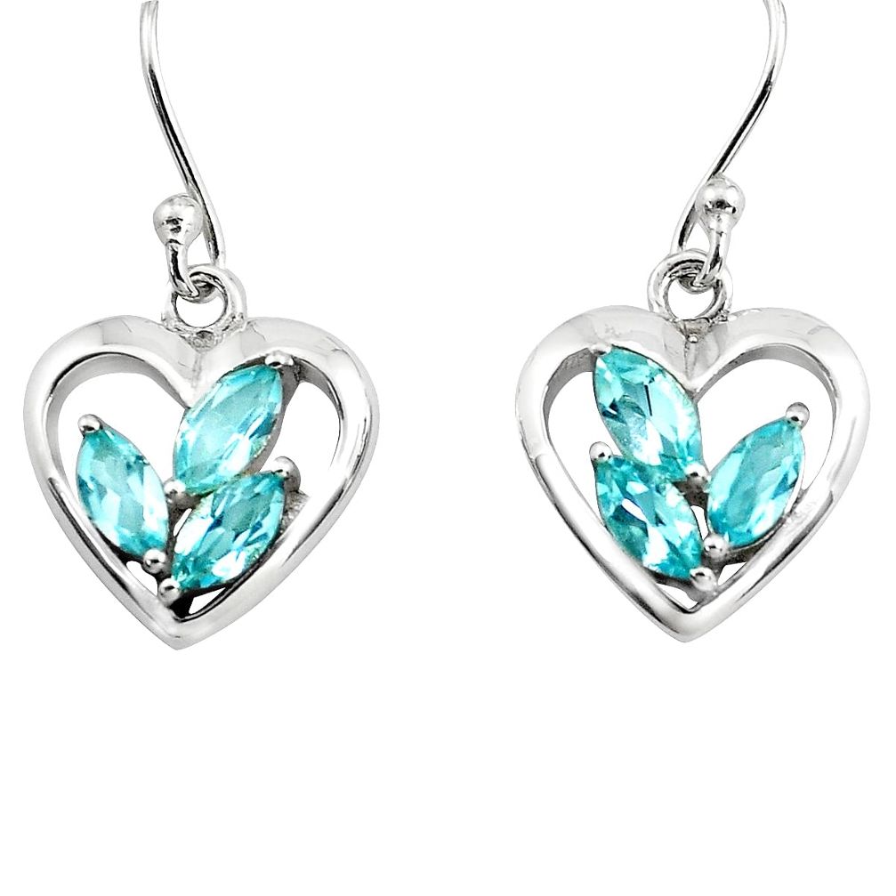 6.26cts natural blue topaz 925 sterling silver heart love earrings p82369