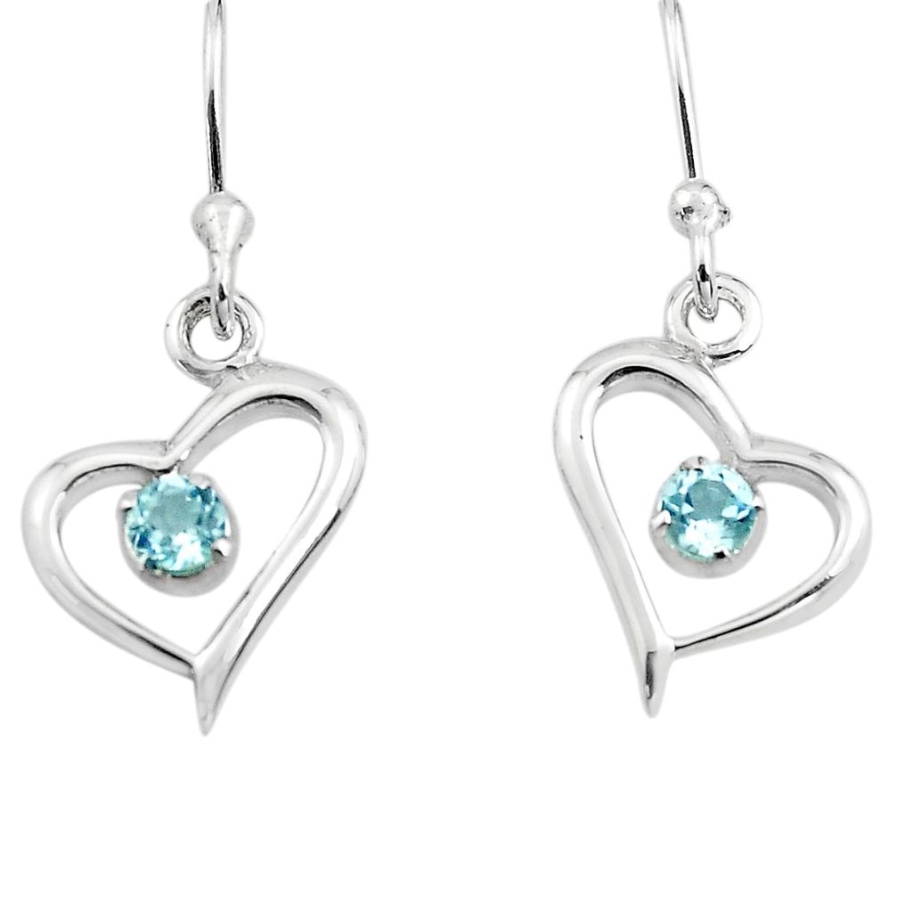 0.76cts natural blue topaz 925 sterling silver heart love earrings p84269