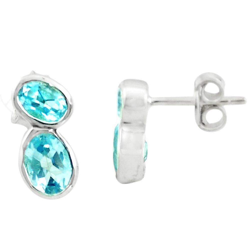 5.92cts natural blue topaz 925 sterling silver stud earrings jewelry p73583