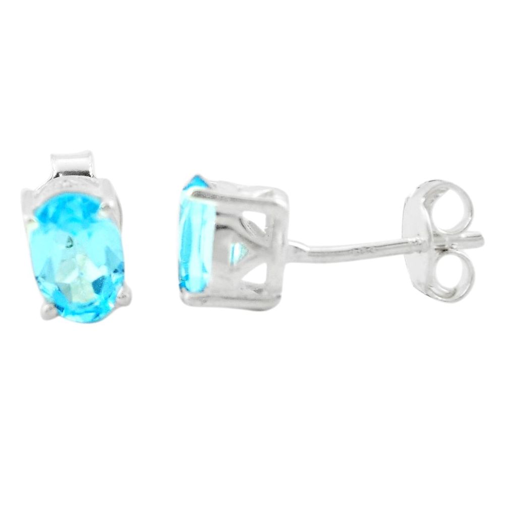 1.89gms natural blue topaz 925 sterling silver stud earrings jewelry p74715