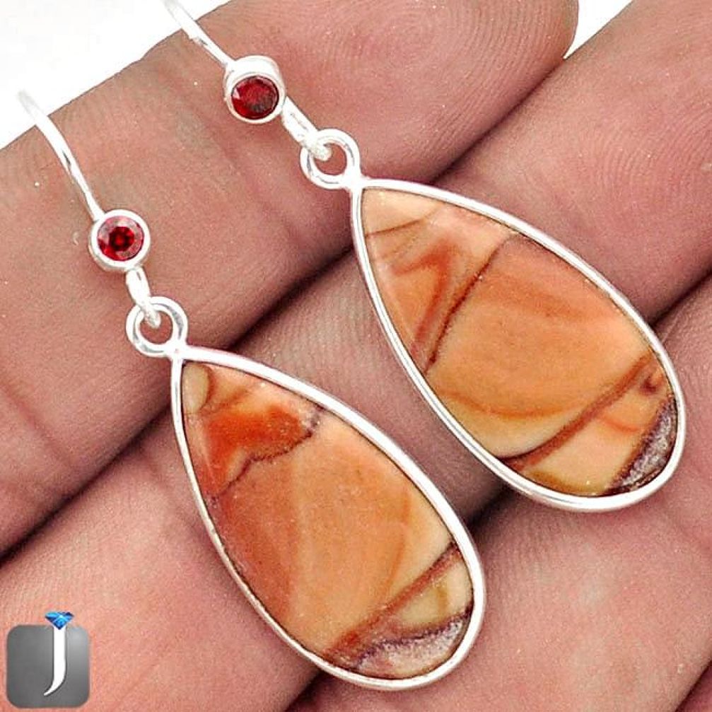 13.44cts NATURAL BROWN COCO NOVA JASPER GARNET 925 SILVER DANGLE EARRINGS E92344