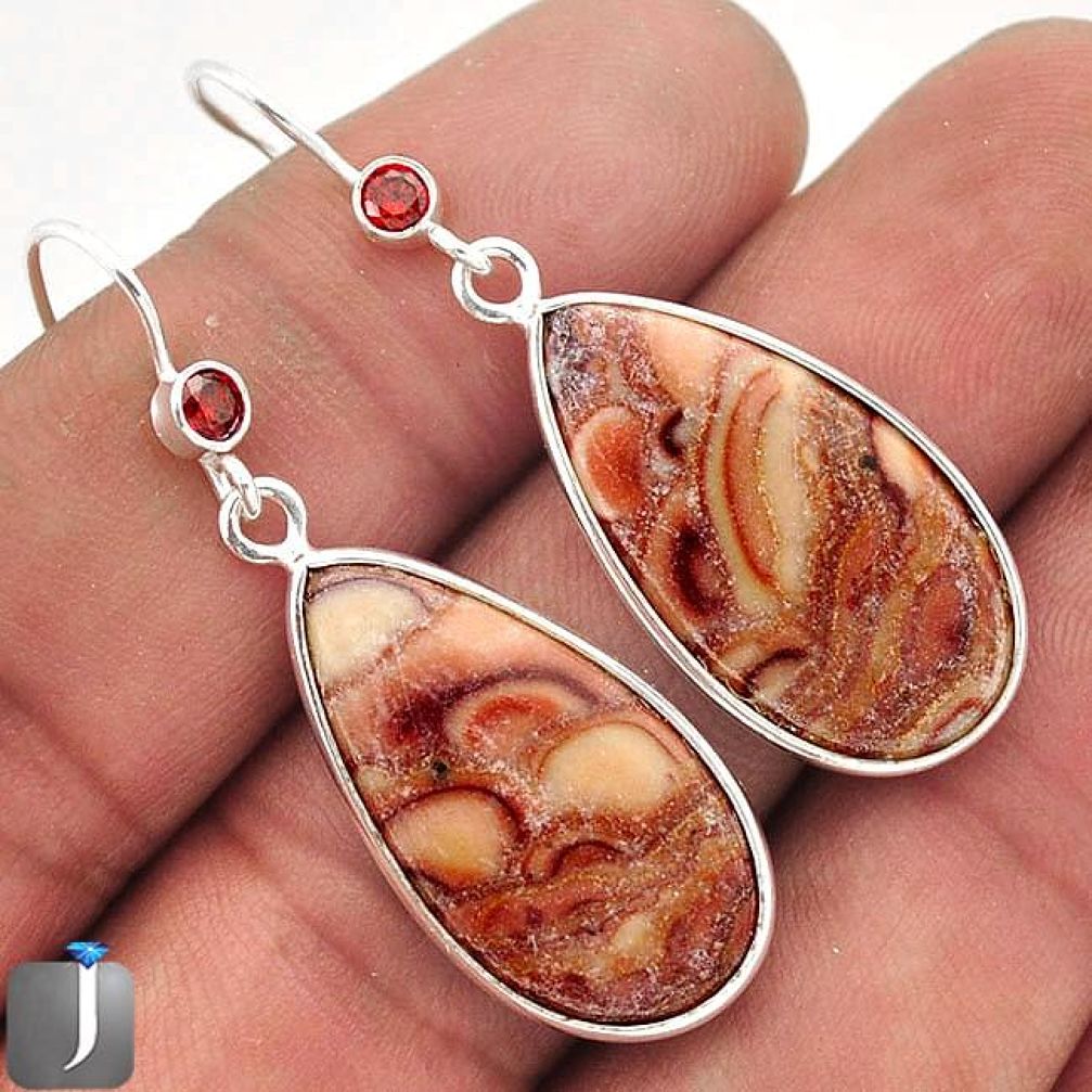 15.68cts NATURAL BROWN COCO NOVA JASPER GARNET 925 SILVER DANGLE EARRINGS E94862