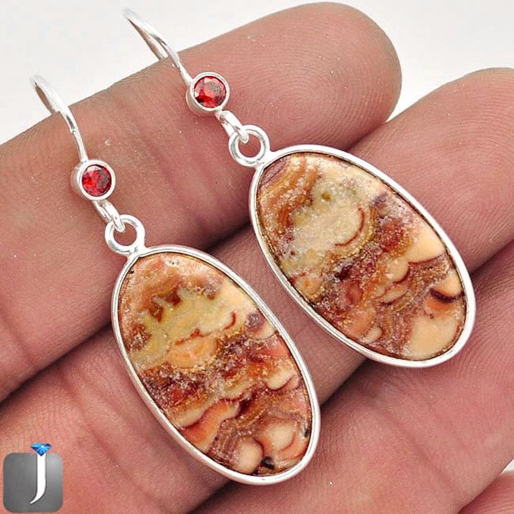 15.77cts NATURAL BROWN COCO NOVA JASPER GARNET 925 SILVER DANGLE EARRINGS E94869