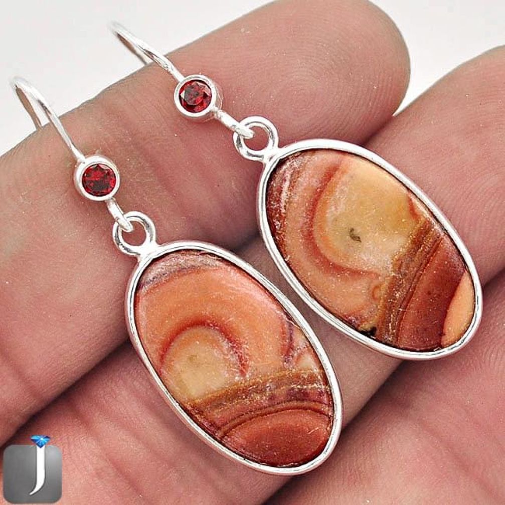 13.66cts NATURAL BROWN COCO NOVA JASPER GARNET 925 SILVER DANGLE EARRINGS E94870