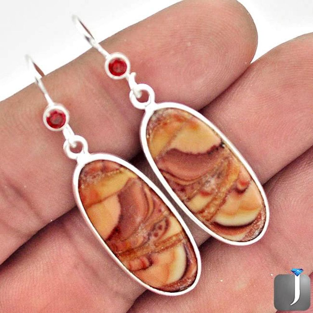 14.95cts NATURAL BROWN COCONOVA JASPER GARNET 925 SILVER DANGLE EARRINGS E88359