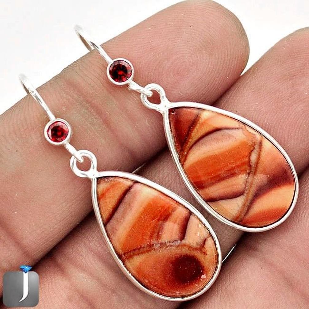 13.56cts NATURAL BROWN COCONOVA JASPER GARNET 925 SILVER DANGLE EARRINGS F2870