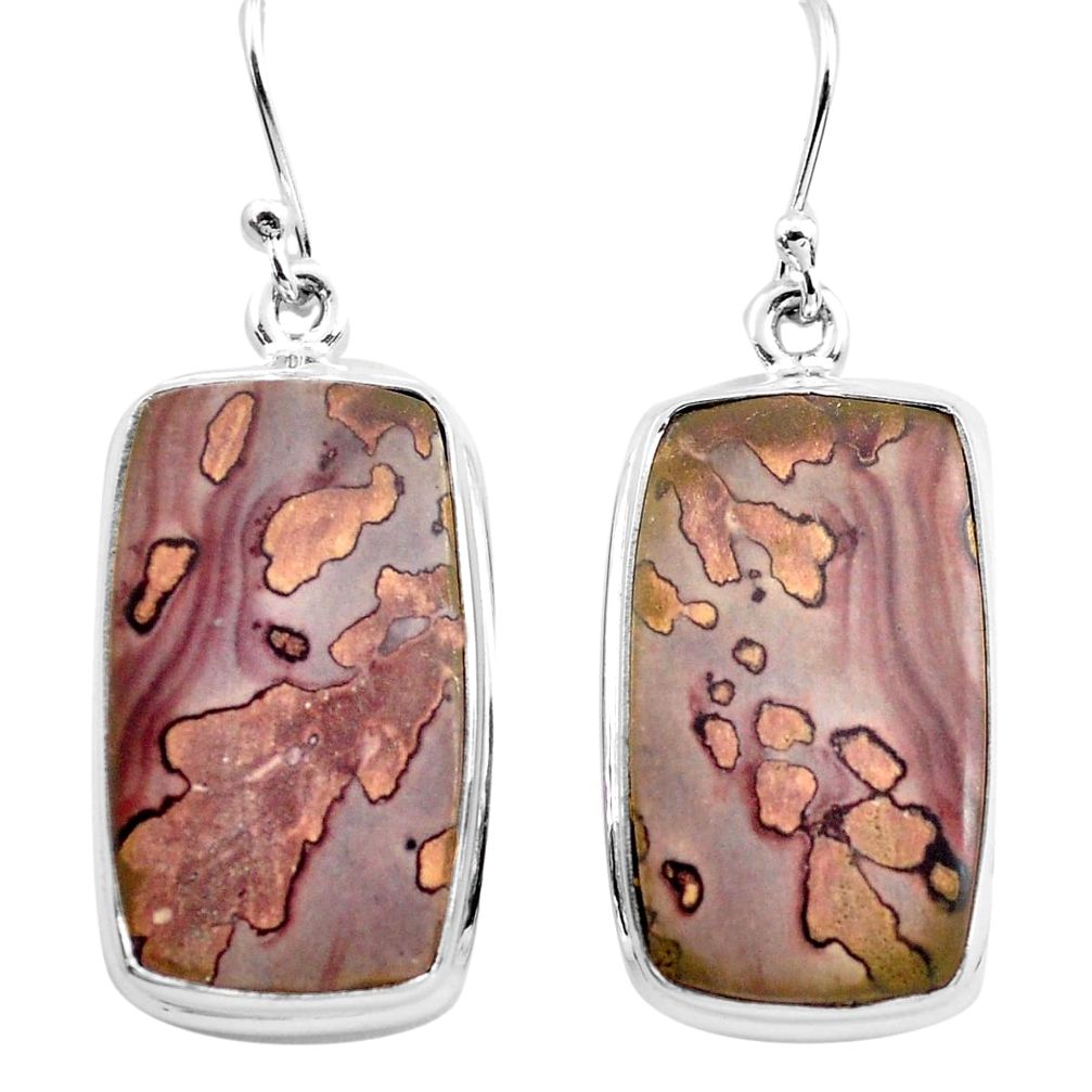 21.72cts natural brown coffee bean jasper 925 silver dangle earrings p72756