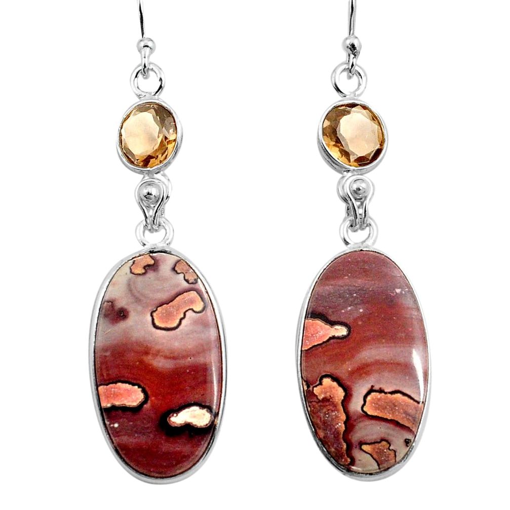 18.39cts natural brown coffee bean jasper 925 silver dangle earrings p78571