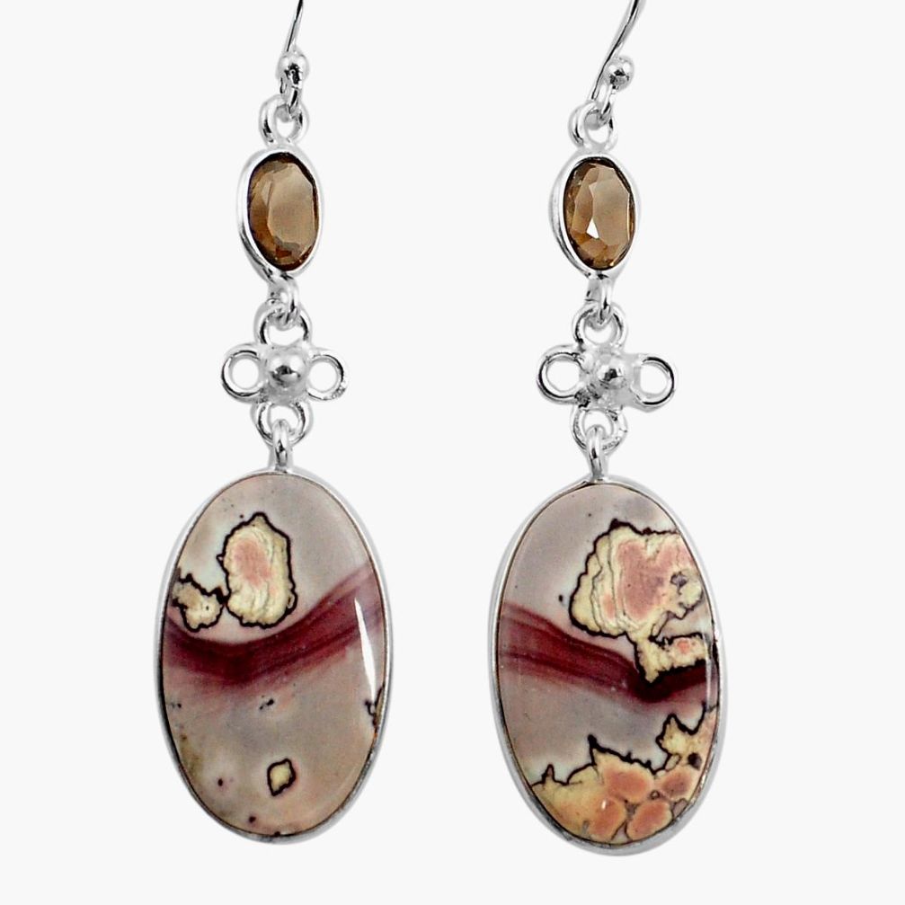 17.96cts natural brown coffee bean jasper 925 silver dangle earrings p78572