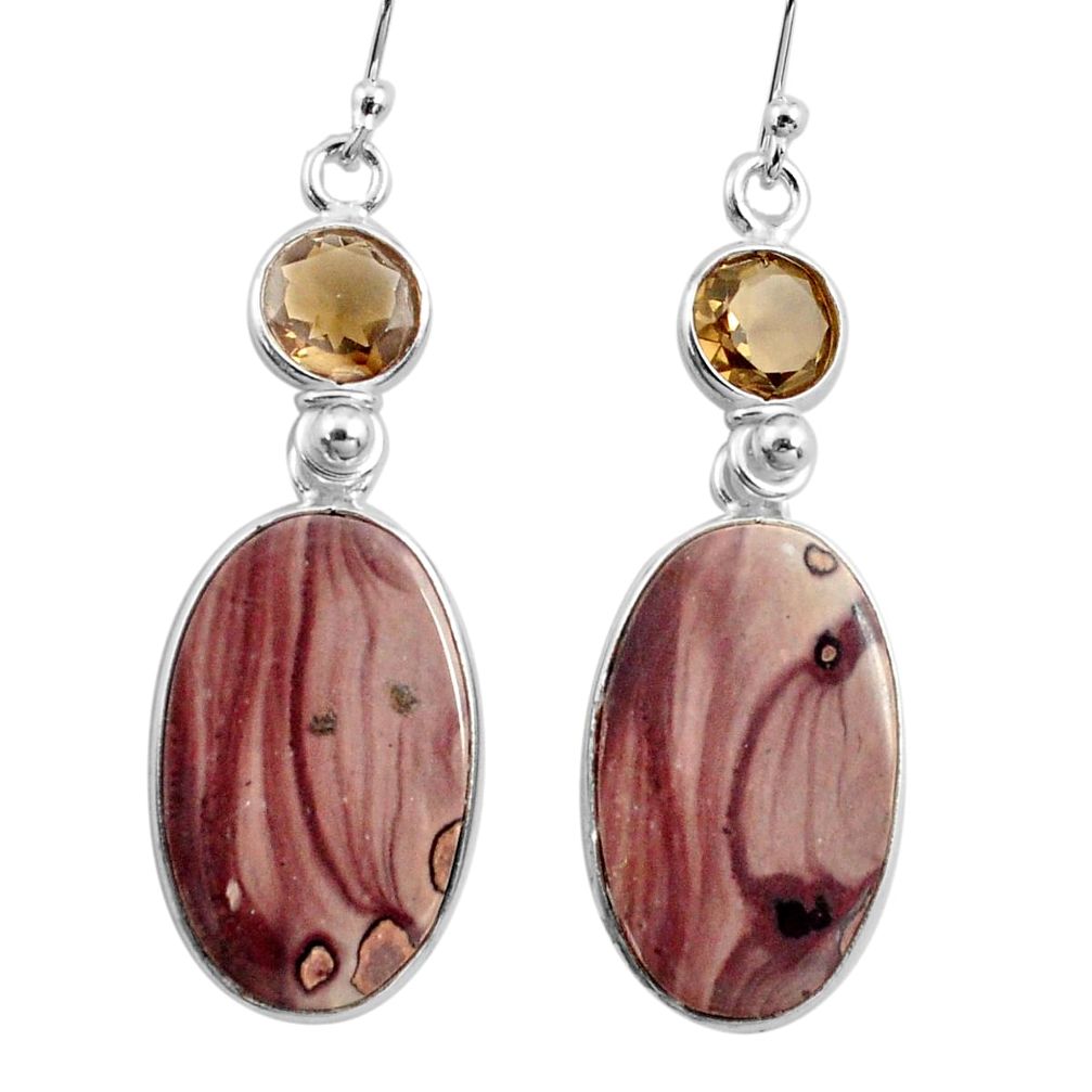 18.39cts natural brown coffee bean jasper 925 silver dangle earrings p78578