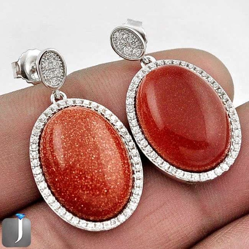 22.90cts NATURAL BROWN GOLDSTONE TOPAZ 925 SILVER DANGLE EARRINGS JEWELRY G73794