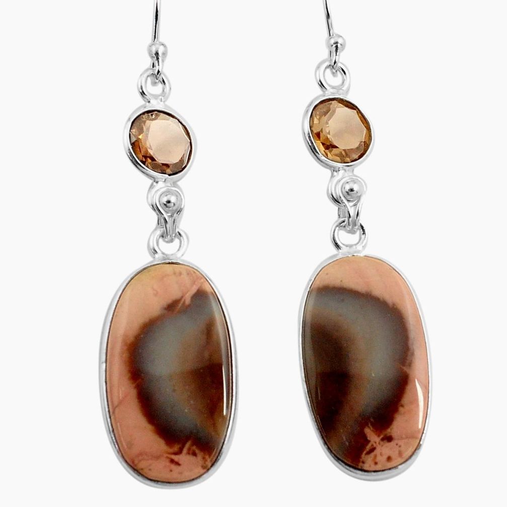 19.12cts natural brown imperial jasper 925 silver dangle earrings p78586