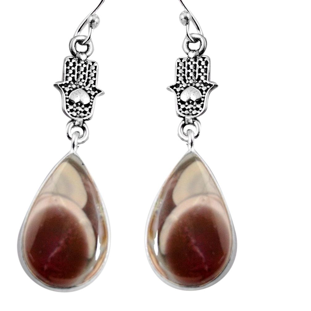 12.52cts natural brown imperial jasper silver hand of god hamsa earrings p91810