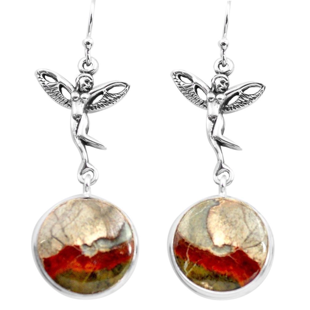 Natural brown mushroom rhyolite 925 silver angel wings fairy earrings p72545