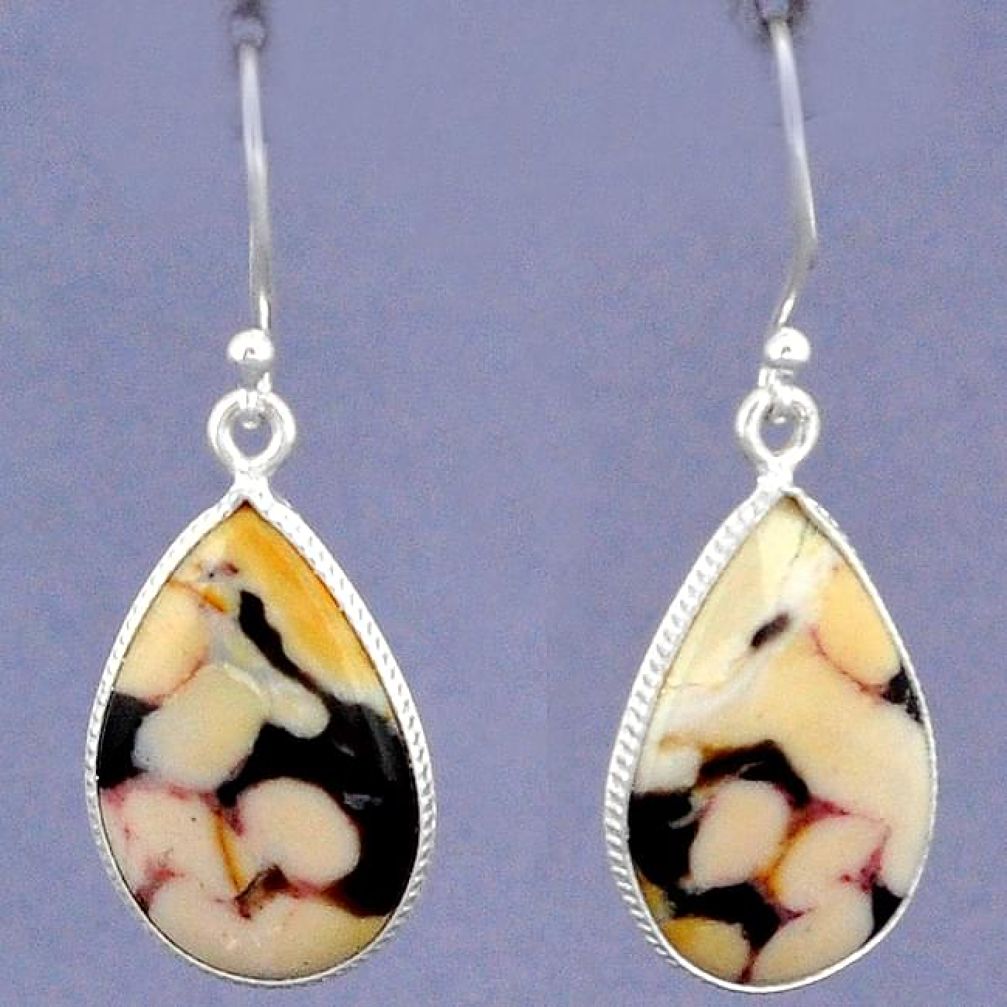 NATURAL BROWN PEANUT PETRIFIED WOOD FOSSIL 925 SILVER DANGLE EARRINGS G94061