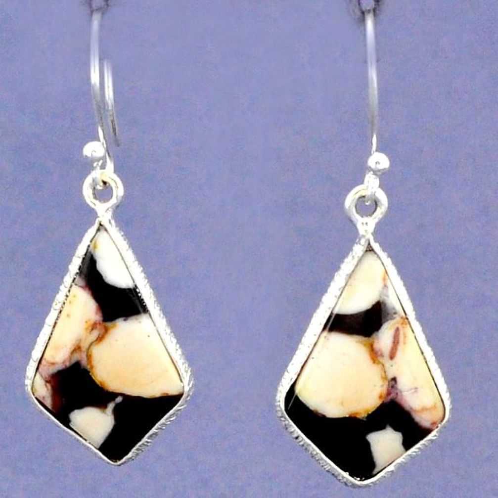 NATURAL BROWN PEANUT PETRIFIED WOOD FOSSIL 925 SILVER DANGLE EARRINGS G94063