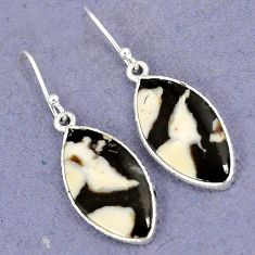 NATURAL BROWN PEANUT PETRIFIED WOOD FOSSIL 925 SILVER DANGLE EARRINGS H8465
