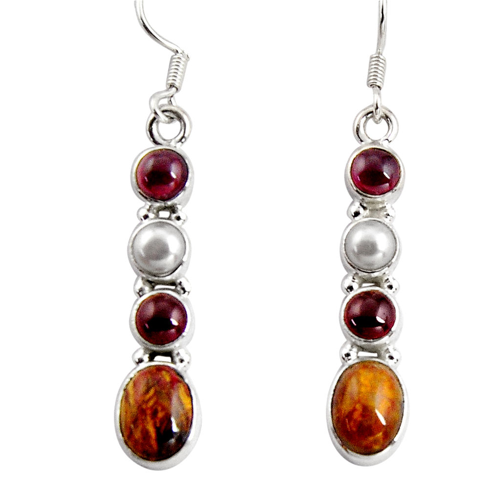10.70cts natural brown pietersite (african) 925 silver dangle earrings d32285