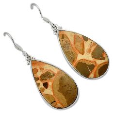 Natural brown rocky butte picture jasper pear 925 silver dangle earrings h71763