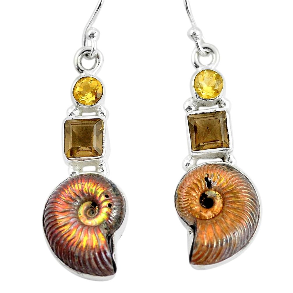 16.92cts natural brown russian jurassic opal ammonite 925 silver earrings p64701