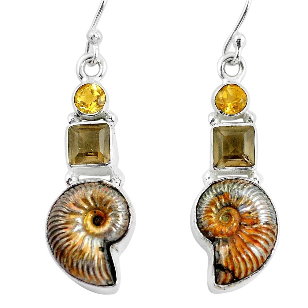 16.92cts natural brown russian jurassic opal ammonite 925 silver earrings p64703