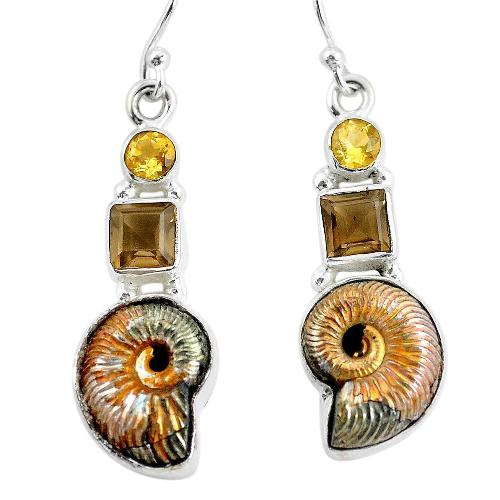 16.92cts natural brown russian jurassic opal ammonite 925 silver earrings p64706