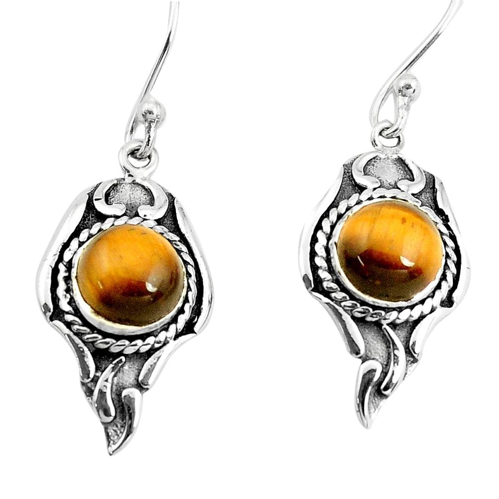 5.11cts natural brown tiger's eye 925 sterling silver dangle earrings p40232